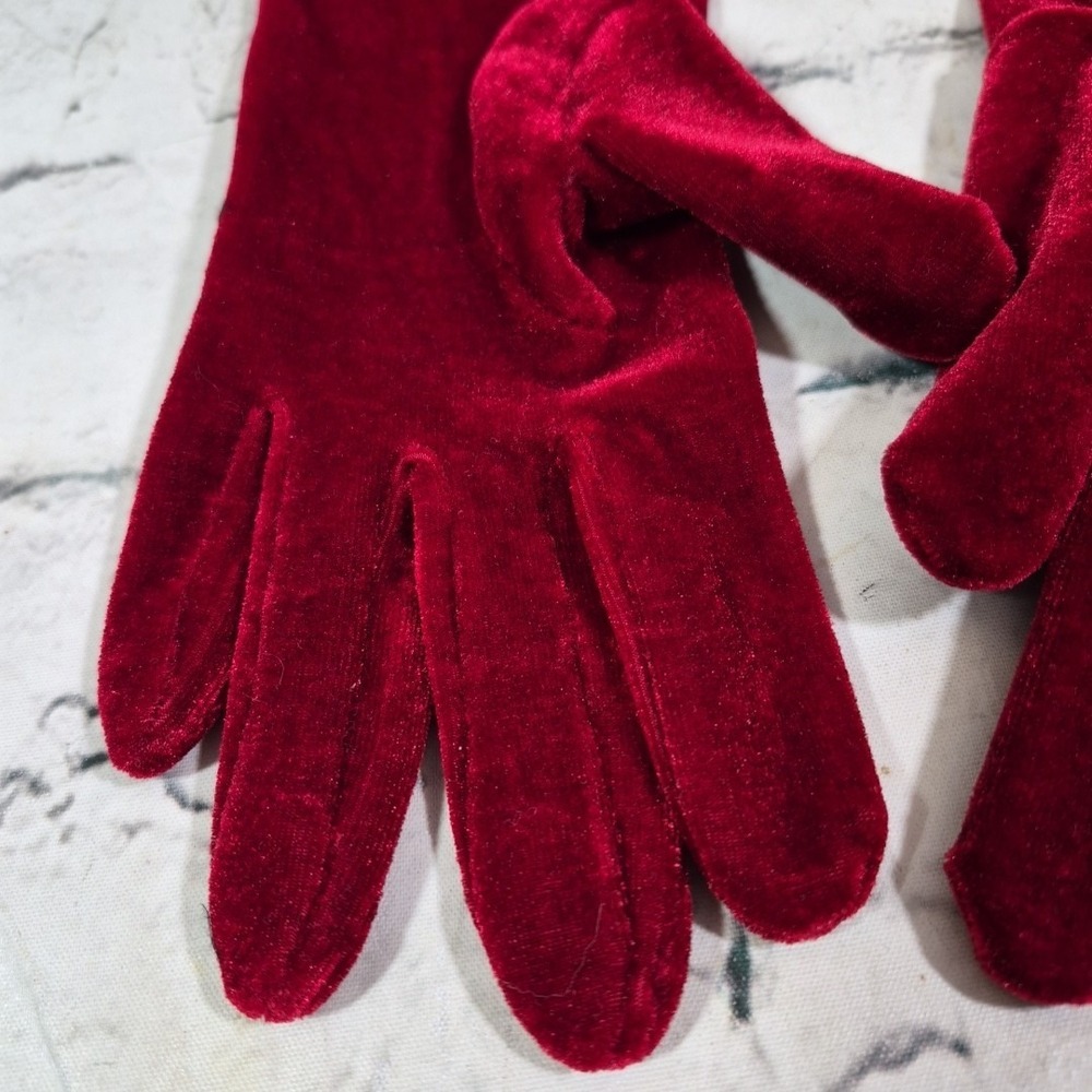 Vintage Lauer Womens Driving Gloves Red Velvet Bows One Size Evening Retro Fancy - Picture 6 of 8